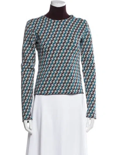 Pre-owned Tory Burch Patterned Mock Neck Top W/ Tags In White