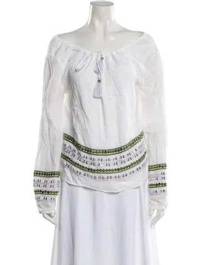 Pre-owned Tory Burch Patterned Off-the-shoulder Blouse In White