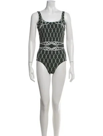 Pre-owned Tory Burch Patterned One-piece In Green