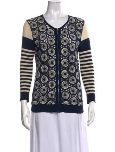 Pre-owned Tory Burch Patterned Open Front Sweater In Blue