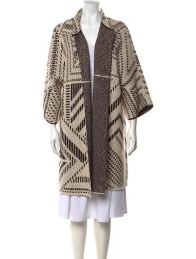 Pre-owned Tory Burch Patterned Open Front Sweater In Neutrals