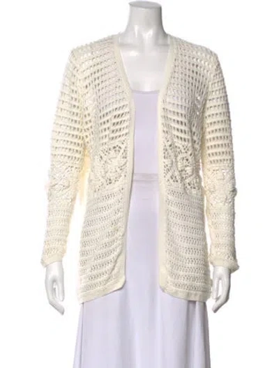 Pre-owned Tory Burch Patterned Open Front Sweater In White