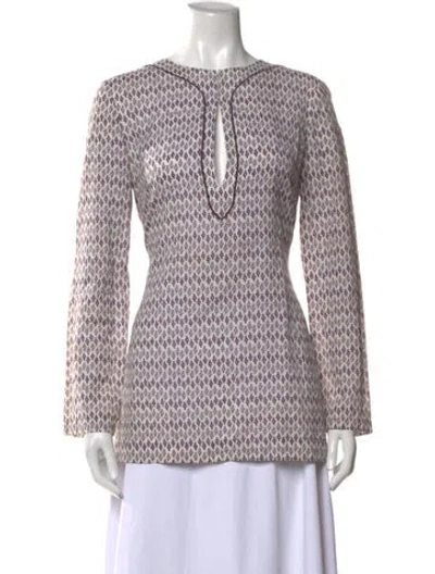 Pre-owned Tory Burch Patterned Plunge Neckline Tunic In Purple