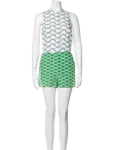 Pre-owned Tory Burch Patterned Romper In Green/white