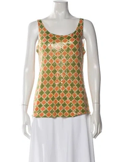 Pre-owned Tory Burch Patterned Scoop Neck Top In Green