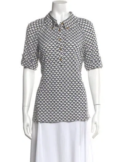 Pre-owned Tory Burch Patterned Short Sleeve Blouse In White