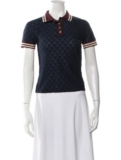 Pre-owned Tory Burch Patterned Short Sleeve Polo In Blue