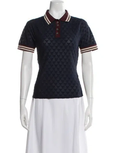 Pre-owned Tory Burch Patterned Short Sleeve Polo In Blue