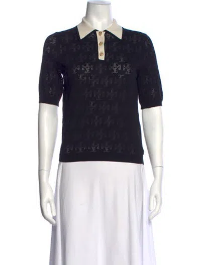 Pre-owned Tory Burch Patterned Short Sleeve Polo In Blue