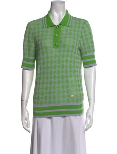 Pre-owned Tory Burch Patterned Short Sleeve Polo In Green