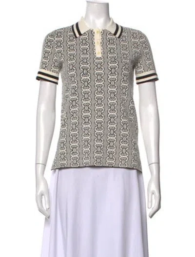 Pre-owned Tory Burch Patterned Short Sleeve Polo In Neutrals