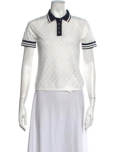 Pre-owned Tory Burch Patterned Short Sleeve Polo W/ Tags In White