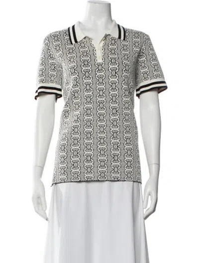 Pre-owned Tory Burch Patterned Short Sleeve Polo In White