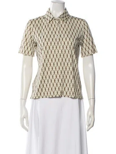 Pre-owned Tory Burch Patterned Short Sleeve Polo In Yellow