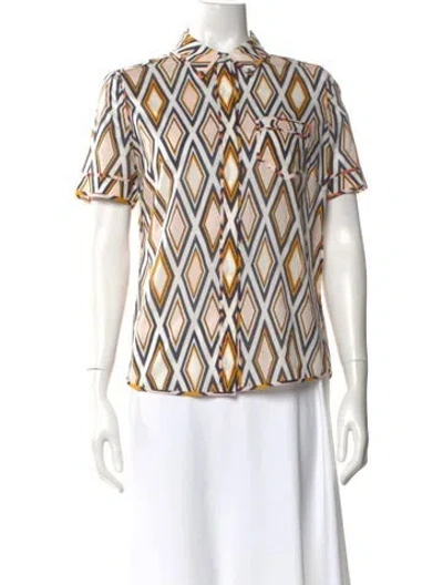 Pre-owned Tory Burch Patterned Short Sleeve Top In White