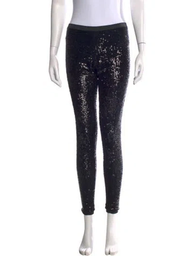 Pre-owned Tory Burch Patterned Skinny Leg Pants In Black