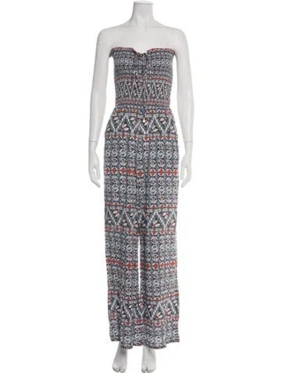 Pre-owned Tory Burch Patterned Strapless Jumpsuit In Blue