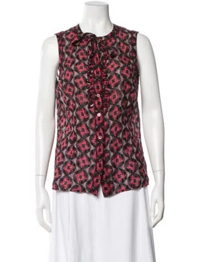 Pre-owned Tory Burch Patterned Tie Neck Blouse In Multi