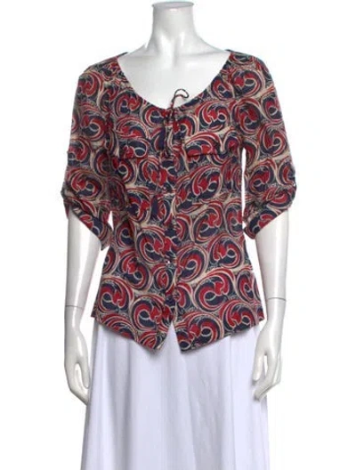 Pre-owned Tory Burch Patterned Tie Neck Blouse In Pink