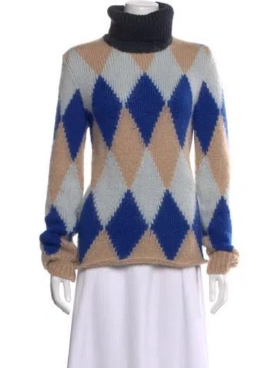 Pre-owned Tory Burch Patterned Turtleneck Sweater In Blue