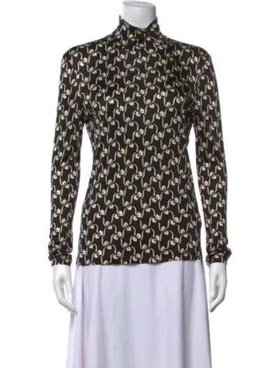 Pre-owned Tory Burch Patterned Turtleneck Top In Black