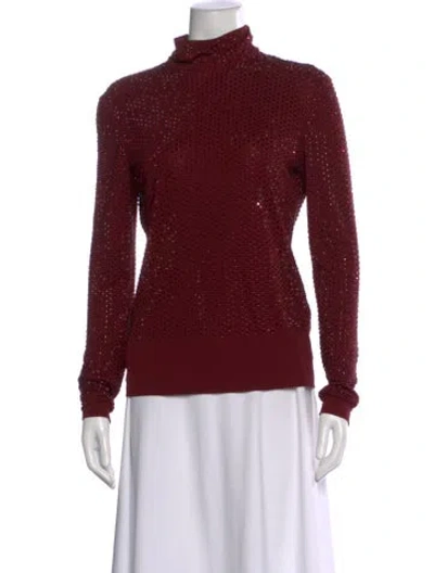 Pre-owned Tory Burch Patterned Turtleneck Top In Burgundy