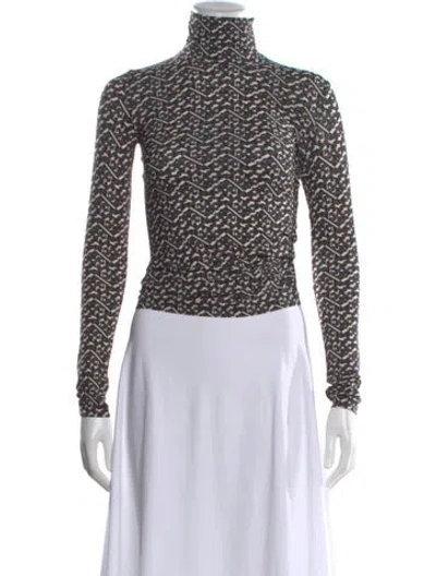 Pre-owned Tory Burch Patterned Turtleneck Top W/ Tags In Black