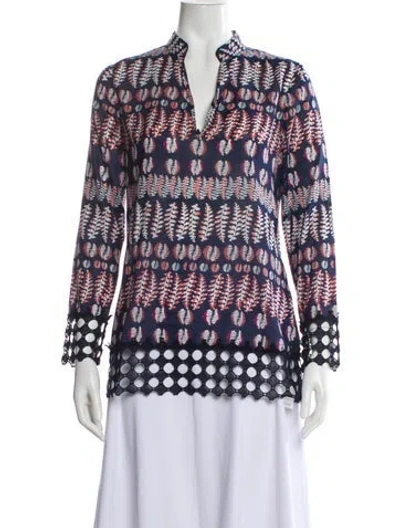 Pre-owned Tory Burch Patterned V-neck Blouse In Blue