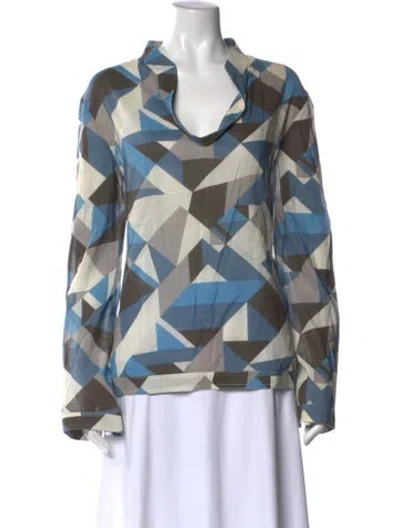 Pre-owned Tory Burch Patterned V-neck Blouse In Blue