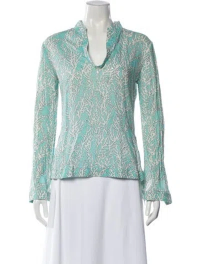 Pre-owned Tory Burch Patterned V-neck Blouse In Blue
