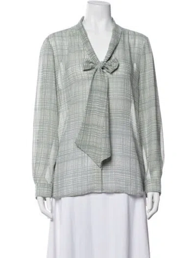 Pre-owned Tory Burch Patterned V-neck Blouse In Green