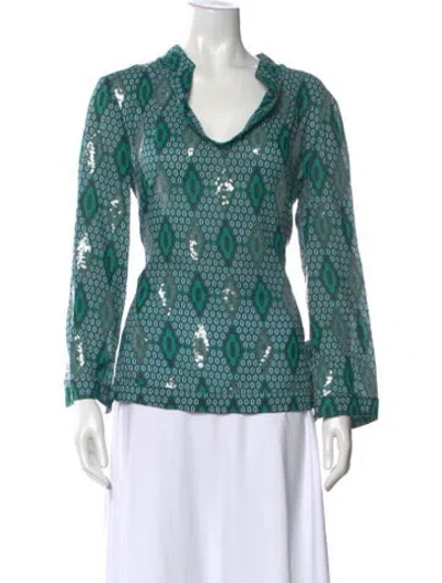 Pre-owned Tory Burch Patterned V-neck Blouse In Neutral