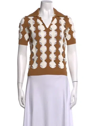 Pre-owned Tory Burch Patterned V-neck Polo In Brown