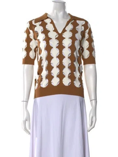 Pre-owned Tory Burch Patterned V-neck Polo In Multi