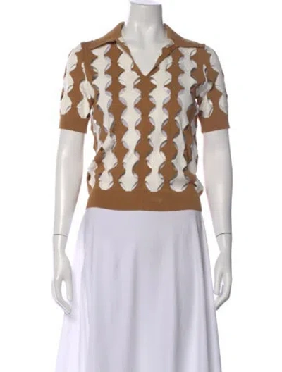 Pre-owned Tory Burch Patterned V-neck Polo In Neutral