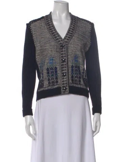 Pre-owned Tory Burch Patterned V-neck Sweater In Blue
