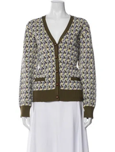 Pre-owned Tory Burch Patterned V-neck Sweater In Blue