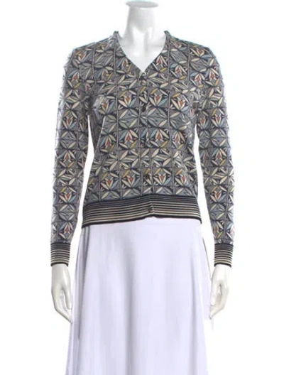 Pre-owned Tory Burch Patterned V-neck Sweater In Blue