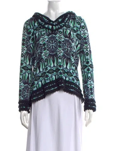 Pre-owned Tory Burch Patterned V-neck Sweater In Blue