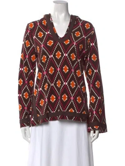 Pre-owned Tory Burch Patterned V-neck Sweater In Brown