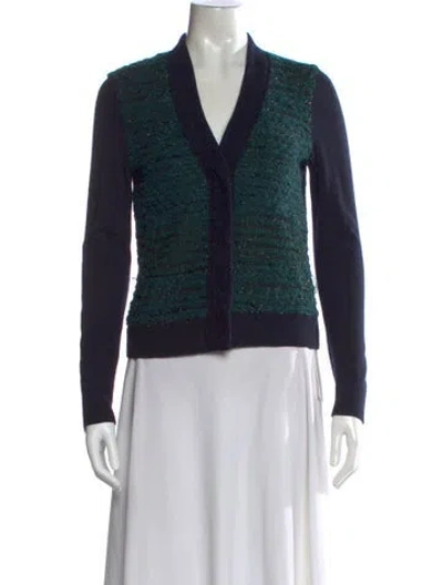 Pre-owned Tory Burch Patterned V-neck Sweater In Green
