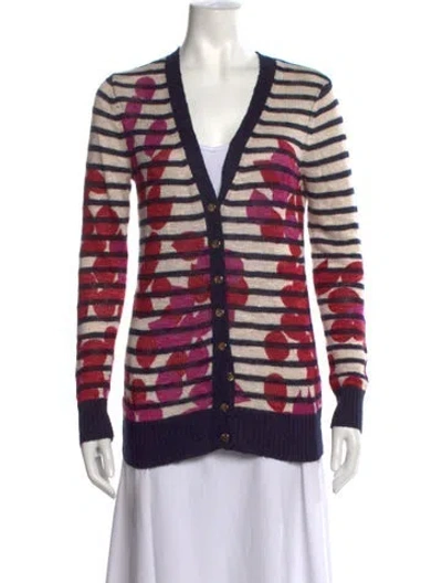 Pre-owned Tory Burch Patterned V-neck Sweater In Neutrals