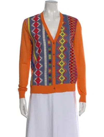 Pre-owned Tory Burch Patterned V-neck Sweater In Orange