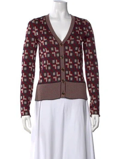 Pre-owned Tory Burch Patterned V-neck Sweater In Red