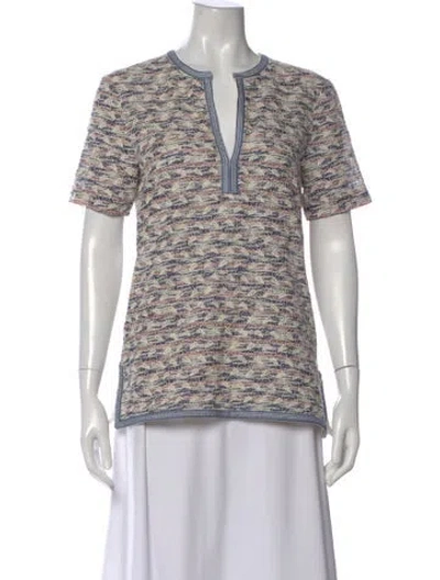 Pre-owned Tory Burch Patterned V-neck Top In Blue