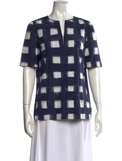 Pre-owned Tory Burch Patterned V-neck Top In Blue