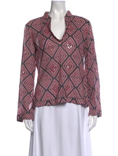 Pre-owned Tory Burch Patterned V-neck Top In Multicolor
