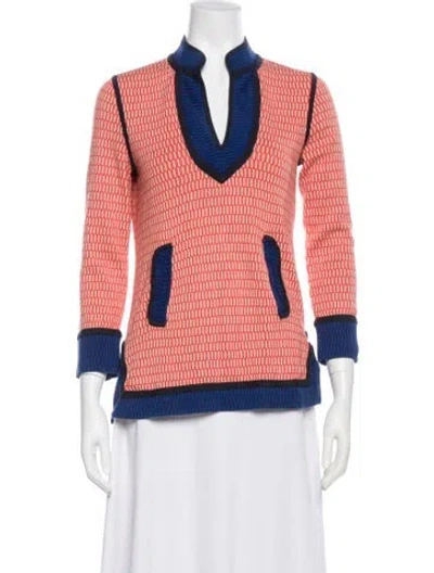 Pre-owned Tory Burch Patterned V-neck Top In Neutral