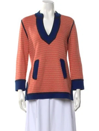 Pre-owned Tory Burch Patterned V-neck Top In Orange
