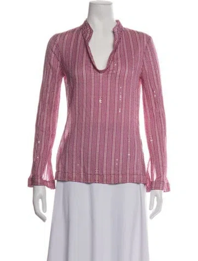 Pre-owned Tory Burch Patterned V-neck Top In Pink